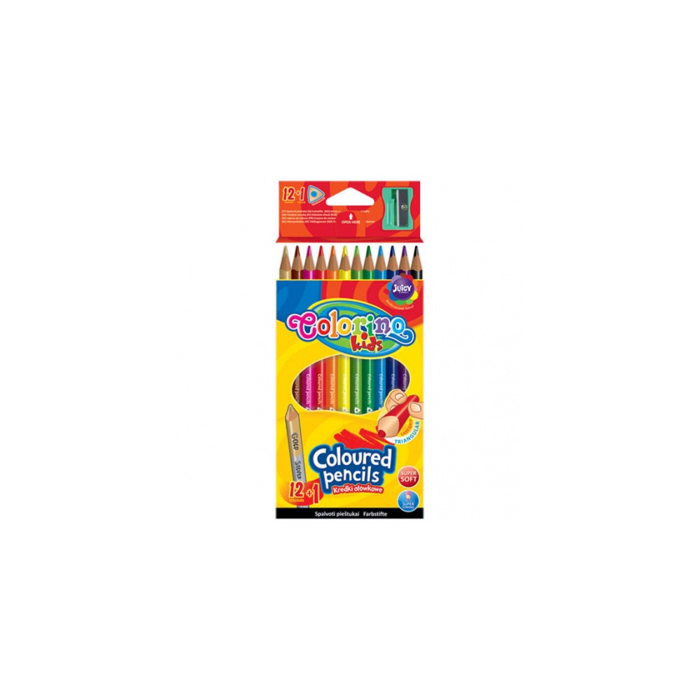 Spalvoti pieštukai Colorino Kids trikampiai 12 spalvų, su drožtuku-Spalvoti pieštukai-Piešimo