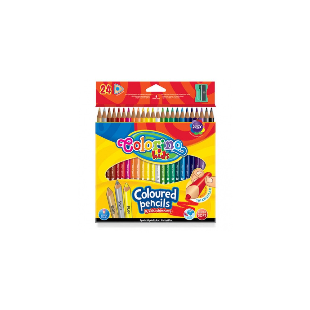Spalvoti pieštukai Colorino Kids trikampiai 24 spalvų, su drožtuku-Spalvoti pieštukai-Piešimo