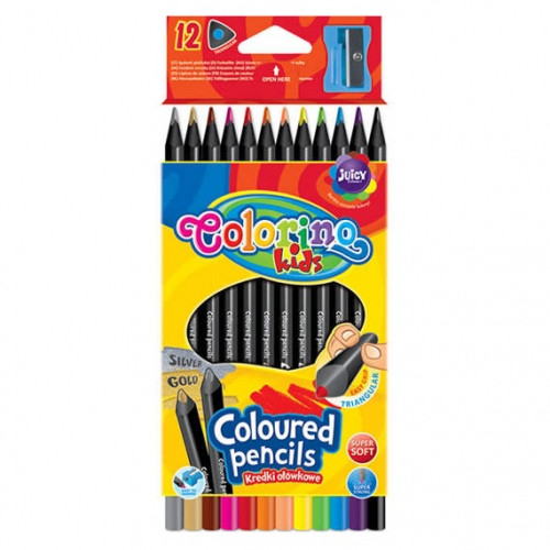 Spalvoti pieštukai Colorino Kids trikampiai, juodu korpusu, 12 spalvų-Neoriginalios