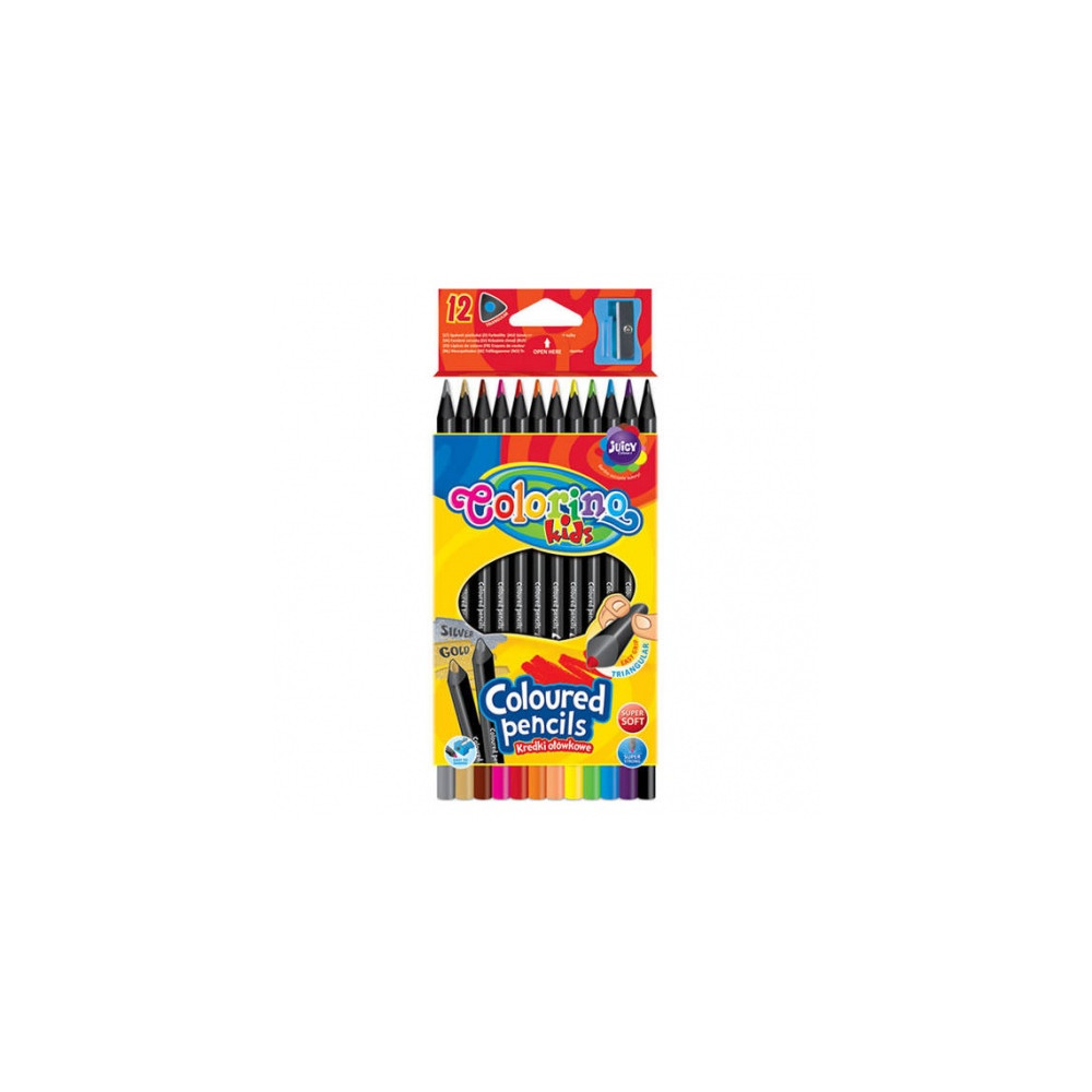 Spalvoti pieštukai Colorino Kids trikampiai, juodu korpusu, 12 spalvų-Neoriginalios