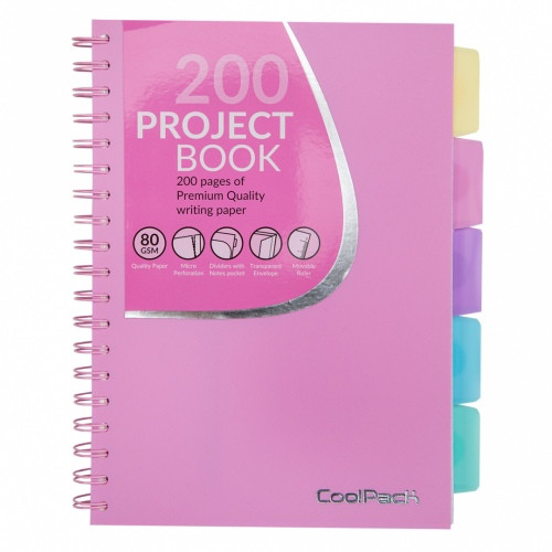 Sąsiuvinis su spirale CoolPack, B5, 200 puslapių, langeliais, Pastelinis rožinis-Sąsiuviniai