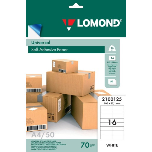 Lipnus popierius lipdukams Lomond Self-Adhesive Universal Labels, 16/105x37, A4, 50 lapų