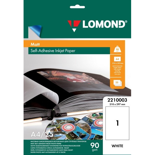 Lipnus popierius lipdukams Lomond Self Adhesive Inkjet Photo Paper Matinis A4, 25 lapai-Foto