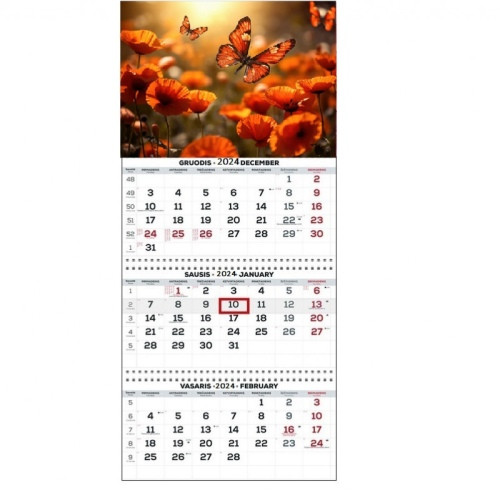 Sieninis kabinamas kalendorius trijų dalių TRIO 30x66cm.-Kalendoriai ir darbo knygos-BIURO