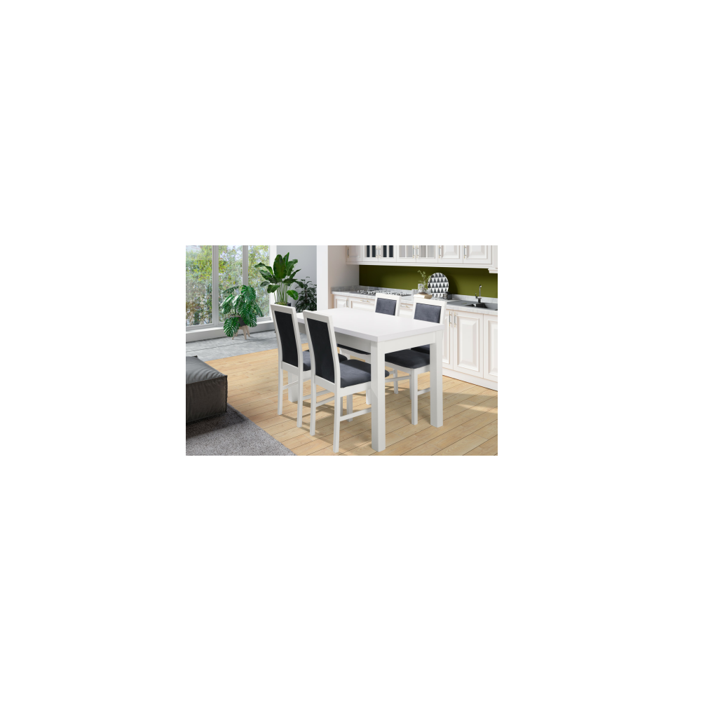Valgomojo komplektas SORENTO stalas + 4 kėdės L-23 baltos spalvos-Valgomojo