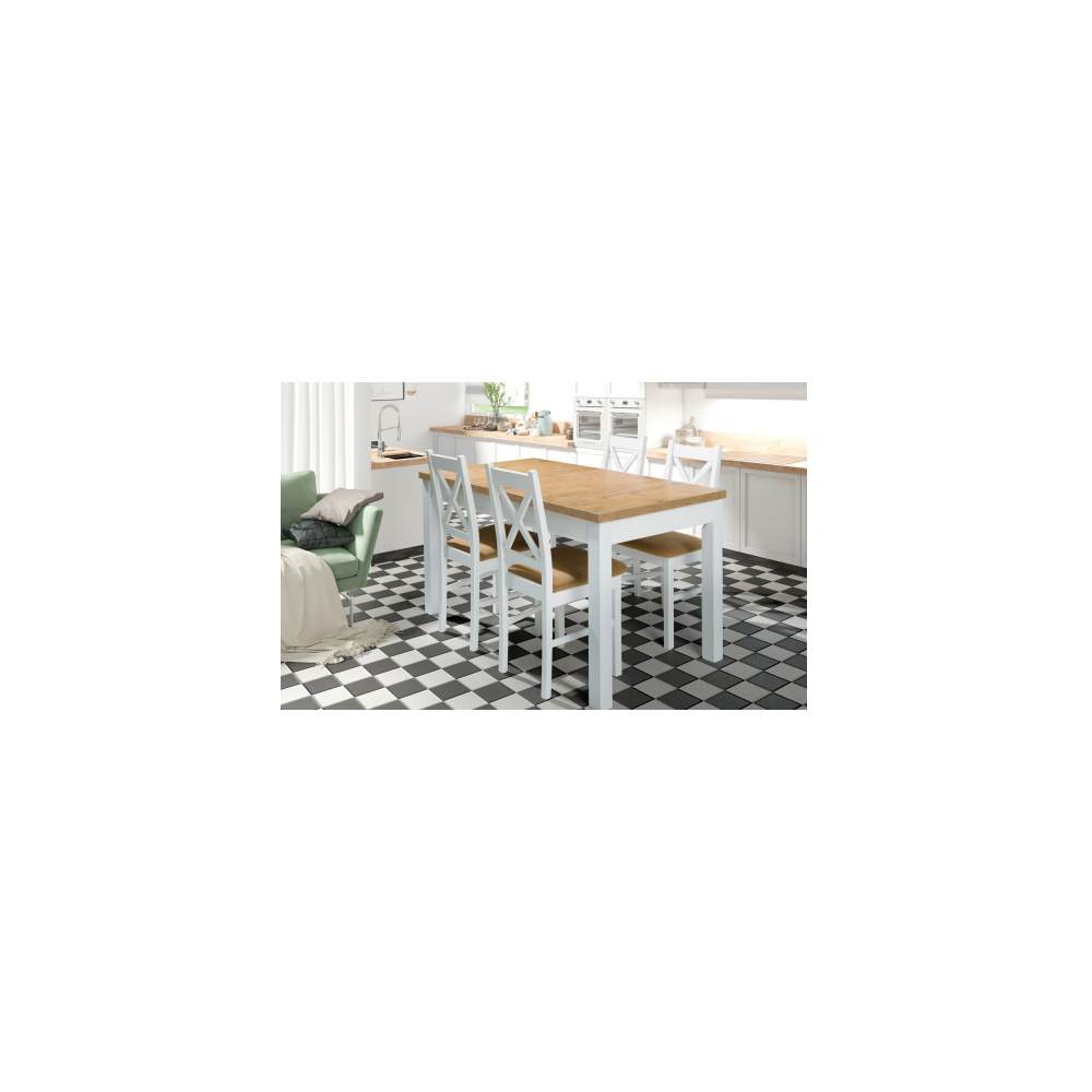 Valgomojo komplektas TORRES stalas + 6 kėdės L-X baltos spalvos-Valgomojo komplektai-Valgomojo