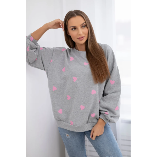Moteriškas pilkas džemperis su širdelėmis Heart-Moteriški megztiniai-Moterims