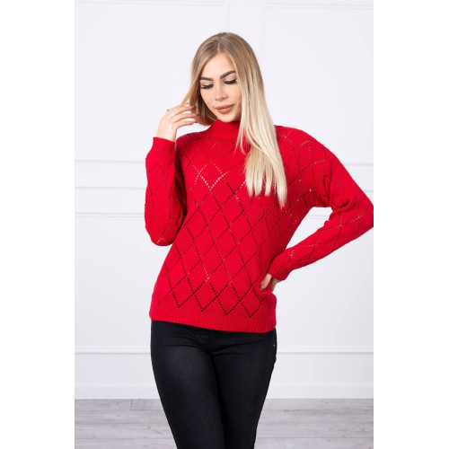 Moteriškas raudonas megztinis Rombas-Moteriški megztiniai-Moterims