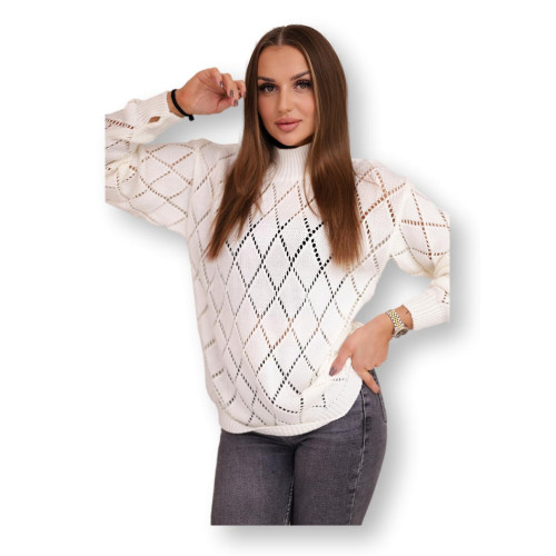 Moteriškas baltas megztinis Rombas-Moteriški megztiniai-Moterims