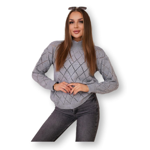 Moteriškas pilkas megztinis Rombas-Moteriški megztiniai-Moterims