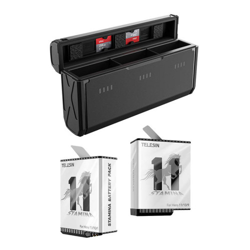 3-slot pocket charger box Telesin + 2 batteries for GoPro Hero 9 / Hero 10 / Hero 11