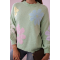 Moteriškas mėtinis megztinis su gėlėmis Floren-Moteriški megztiniai-Moterims