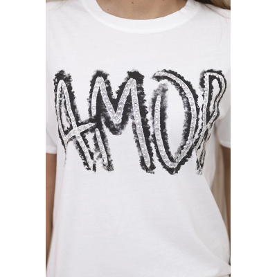 Moteriški balti marškinėliai Amor-Marškinėliai su užrašais-Marškinėliai