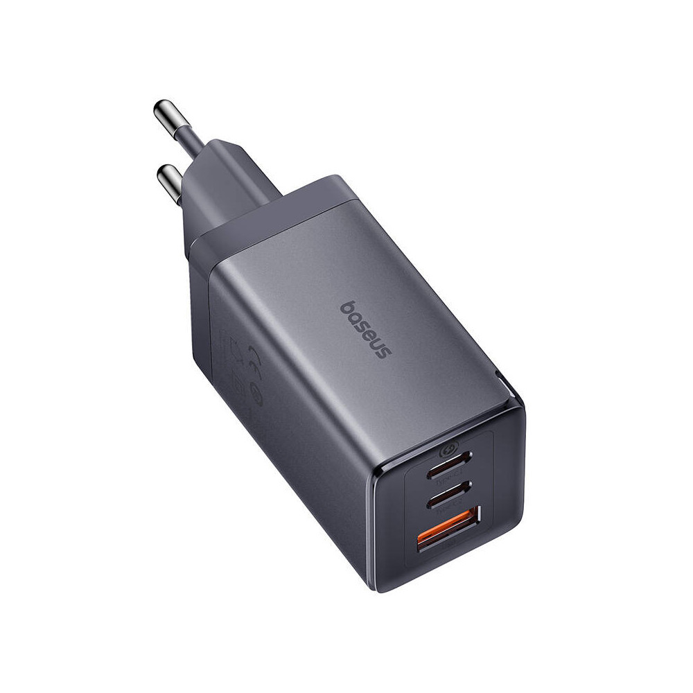 Wall charger Baseus GaN5 2x USB-C + USB, 65W + cable 1m (grey)-Mobiliųjų telefonų