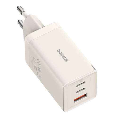 Wall charger Baseus GaN5 2x USB-C + USB, 65W + cable 1m (white)-Mobiliųjų telefonų