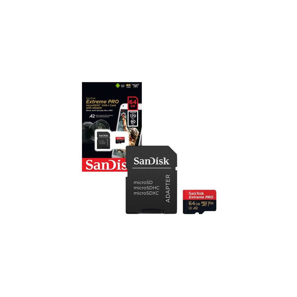 ATMINTIES KORTELĖ SanDisk Extreme Pro microSDXC 64GB + SD Adapter + Rescue. Pro.-Atminties
