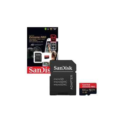 ATMINTIES KORTELĖ SanDisk Extreme Pro microSDXC 64GB + SD Adapter + Rescue. Pro.-Atminties