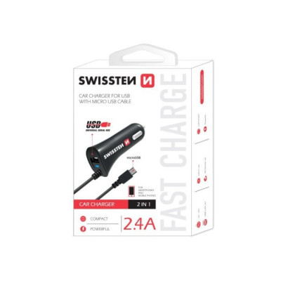 SWISSTEN PREMIUM CAR. CHARGER USB + 2.4A AND. MICRO USB CABLE 60 CM.