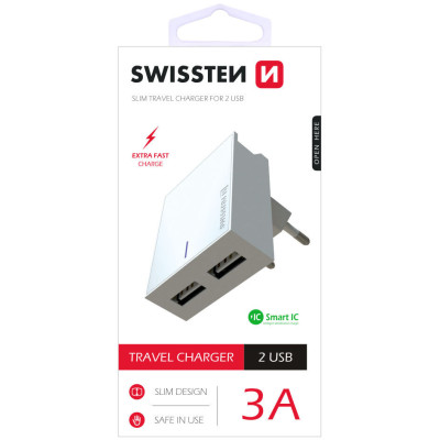 Sieninis kroviklis Swissten Premium Travel Charger USB 3? / 15W White