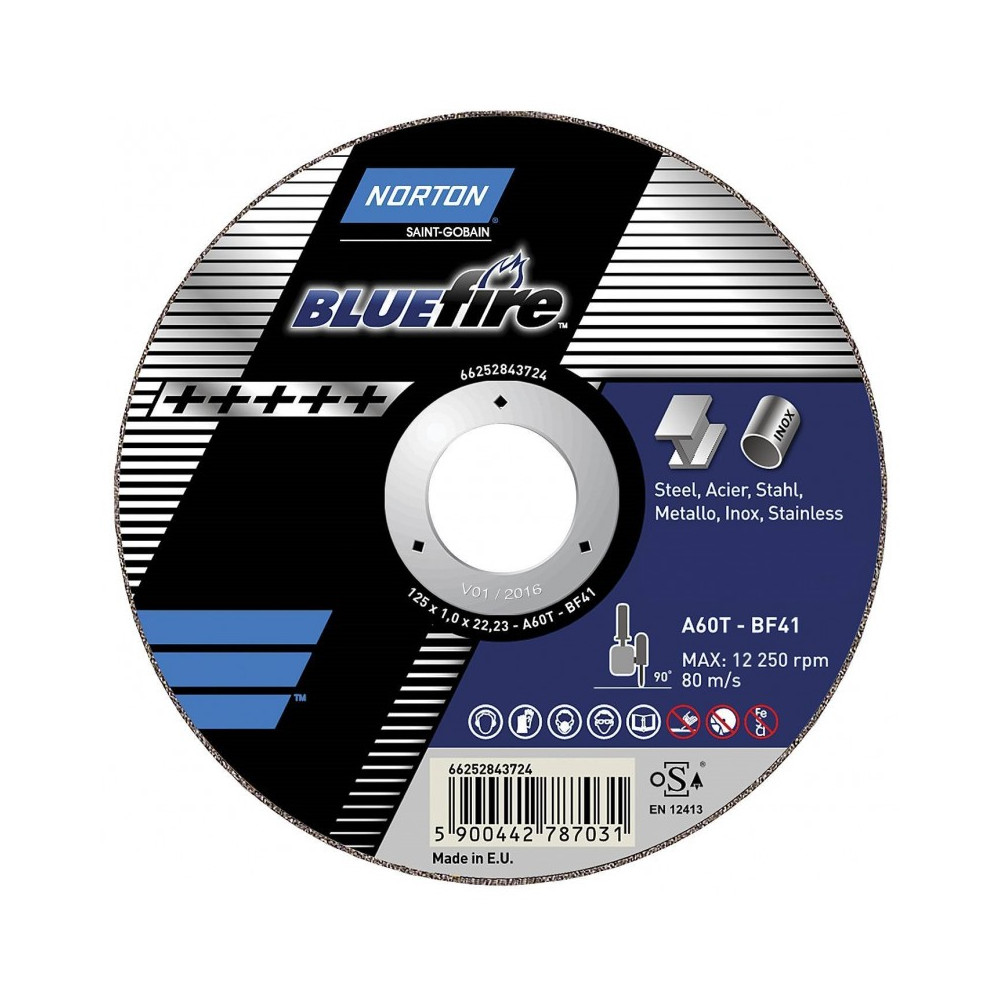 Pjovimo diskas SAINT-GOBAIN NOR-Blue Fire A60T 100x1,0x10,0-T41-Abrazyviniai metalo pjovimo
