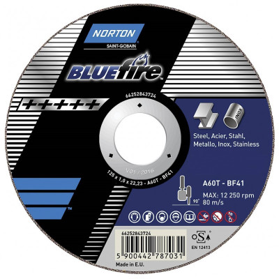 Pjovimo diskas SAINT-GOBAIN NOR-Blue Fire A60T 100x1,0x10,0-T41-Abrazyviniai metalo pjovimo