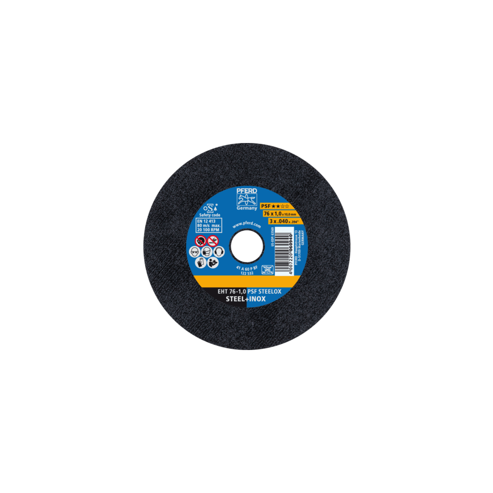 Pjovimo diskas PFERD EHT76-1,0 PSF Steelox/10-Abrazyviniai metalo pjovimo diskai-Medžio ir
