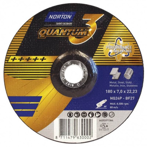 Šlifavimo diskas SAINT-GOBAIN Nor-Quantum3 NQ24P-BF27 180mm-Metalo šlifavimo diskai-Abrazyvai