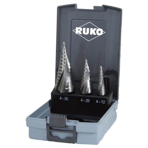 3 pakopinių grąžtų rinkinys RUKO HSS Quick cut Ø4-30mm-Pakopiniai vamzdžių ir lakštų