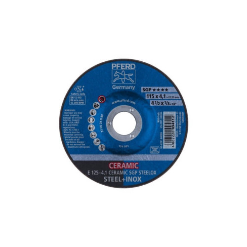 Šlifavimo diskas PFERD E 125-4,1 Ceramic SGP Steelox-Metalo šlifavimo diskai-Abrazyvai