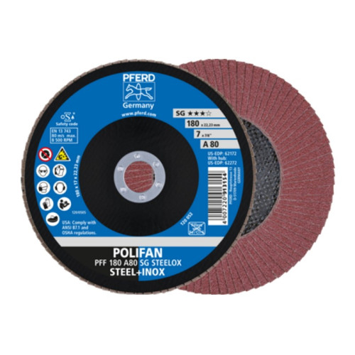 Šlifavimo diskas PFERD PFF 180 A SG Steelox 80-Lapeliniai šlifavimo diskai-Abrazyvai