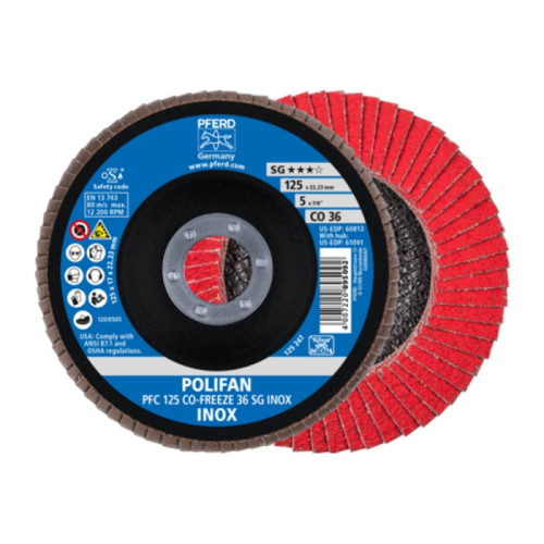 Šlifavimo diskas PFERD PFC125 CO-Freeze SG Inox 36-Lapeliniai šlifavimo diskai-Abrazyvai