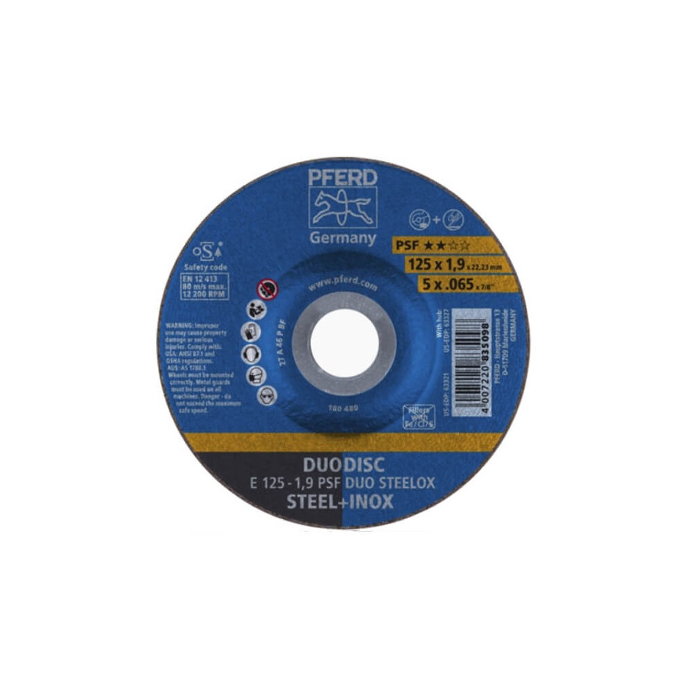 Pjovimo ir šlifavimo diskas PFERD E125-1,9 A46 P PSF DUO Steelox-Metalo šlifavimo