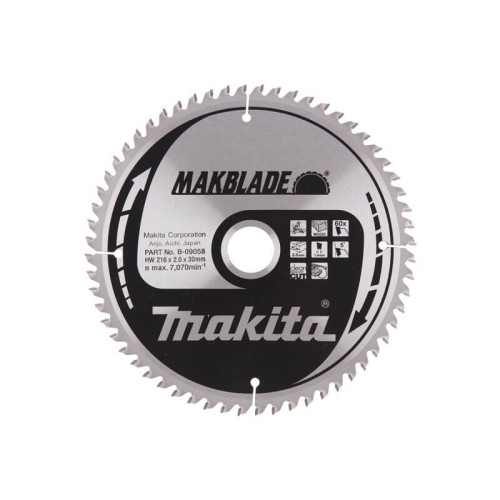 Pjovimo diskas MAKITA Makblade 216x30x2,0mm 60T 5°-Medžio pjovimo diskai-Pjovimo diskai