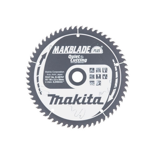 Pjovimo diskas MAKITA Makblade plus 190x20x2,0mm 60T 5°-Medžio pjovimo diskai-Pjovimo diskai