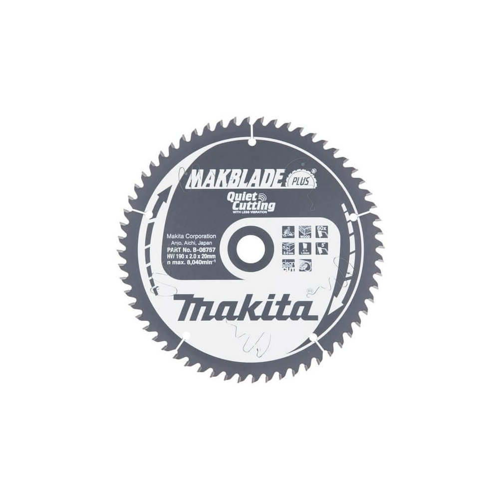 Pjovimo diskas MAKITA Makblade plus 190x20x2,0mm 60T 5°-Medžio pjovimo diskai-Pjovimo diskai
