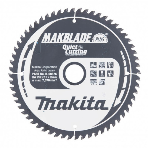 Pjovimo diskas MAKITA Makblade plus 216x30x2,1mm 60T 5°-Medžio pjovimo diskai-Pjovimo diskai