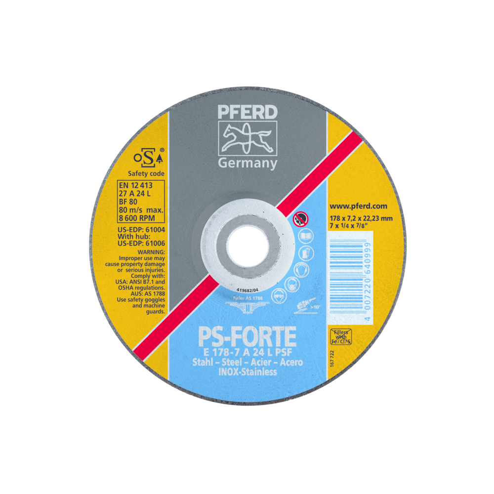 Agresyvaus šlifavimo diskas PFERD E150-7 A24 L PSF-Metalo šlifavimo diskai-Abrazyvai
