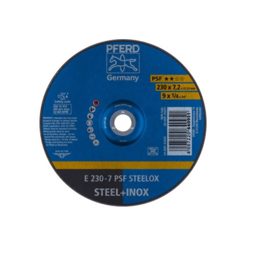 Šlifavimo diskas PFERD E230-7 A24 L PSF-INOX-Metalo šlifavimo diskai-Abrazyvai