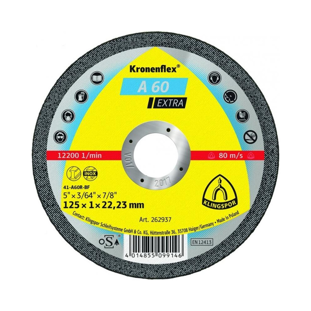 Metalo pjovimo diskas KLINGSPOR A60 Extra Ø125x1mm-Abrazyviniai metalo pjovimo diskai-Medžio
