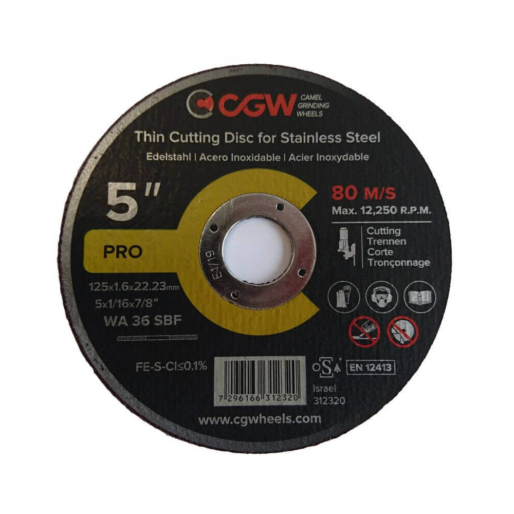 Pjovimo diskas CGW T-1 125*1.6 WA36 SBF INOX-Abrazyviniai metalo pjovimo diskai-Medžio ir