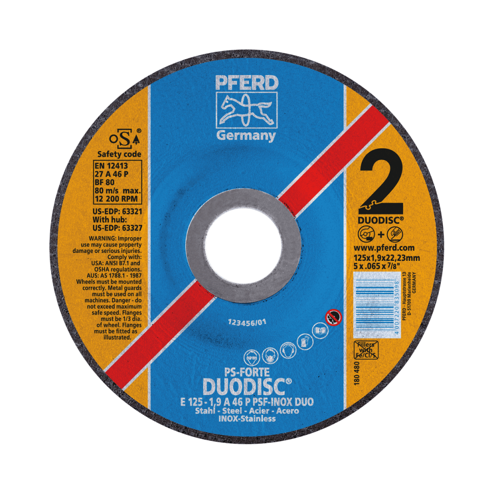 Pjovimo ir šlifavimo diskas PFERD E125-2.8 A46 P PSF-INOX-DUO-Abrazyviniai metalo pjovimo