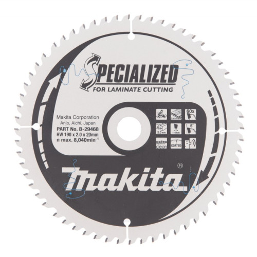 Pjovimo diskas laminatui 190x20mm 60T MAKITA-Medžio pjovimo diskai-Pjovimo diskai