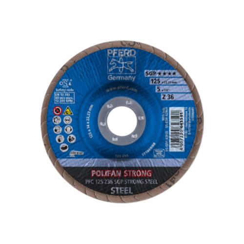 Šlifavimo diskas PFERD PFC125 Z36 SGP Strong Steel-Lapeliniai šlifavimo diskai-Abrazyvai