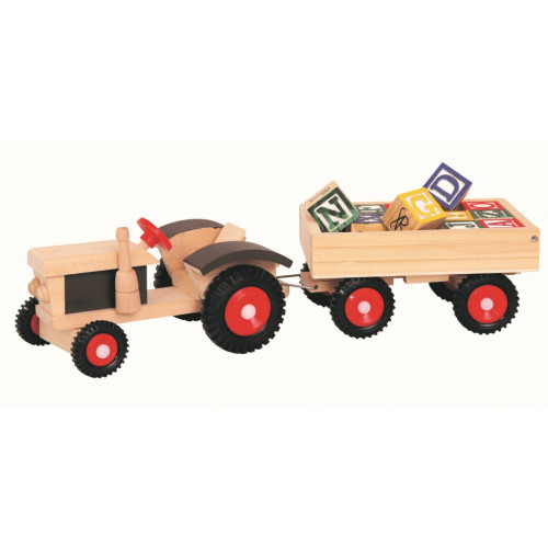 Medinis traktoriukas su priekaba ir kaladėlėmis-BINO nuo 3 metų-Žaislai kūdikiams, vaikams