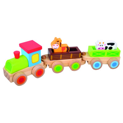 Medinis traukinukas su gyvūnais, 3+-BINO nuo 3 metų-Žaislai kūdikiams, vaikams