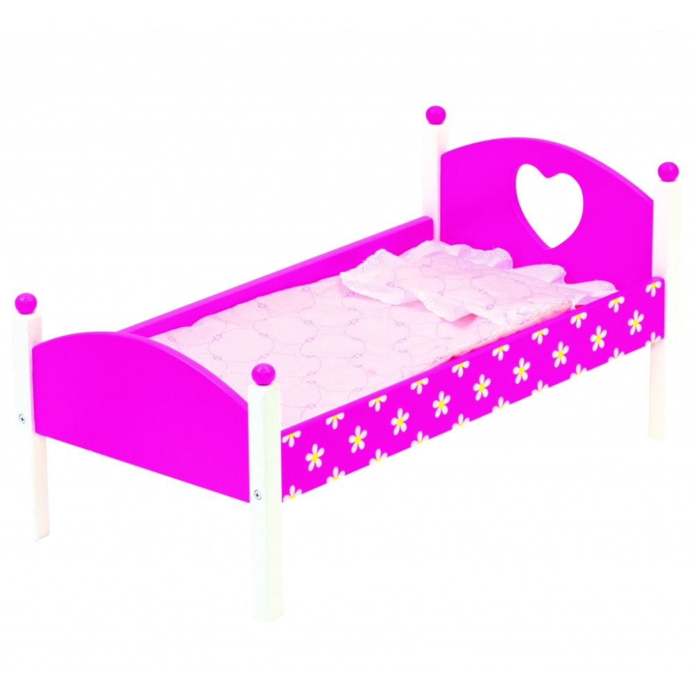 Medinė rožinė lėlės lovytė su patalyne-BINO nuo 3 metų-Žaislai kūdikiams, vaikams