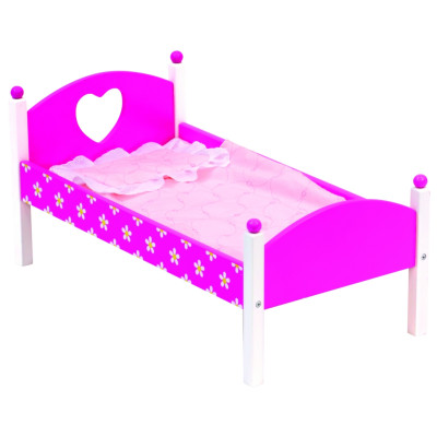 Medinė rožinė lėlės lovytė su patalyne-BINO nuo 3 metų-Žaislai kūdikiams, vaikams