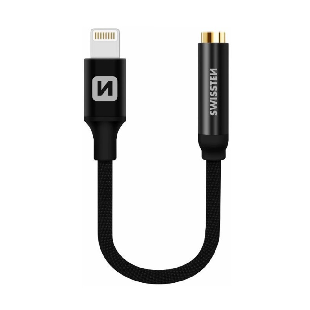 Laidas Swissten Lightning to Jack 3.5mm Audio Adapter for iPhone and iPad 15 cm Black-Telefonų