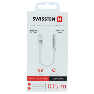 Swissten Lightning to Jack 3.5mm Audio Adapter for iPhone and iPad 15 cm Silver-Telefonų