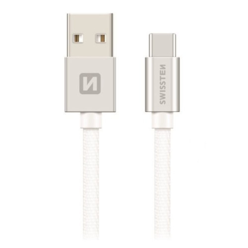 SWISSTEN TEXTILEUNIVERSAL QUICK CHARGE3.1 USB-C DATA ANDCHARGING CABLE 2MSILVER-Telefonų